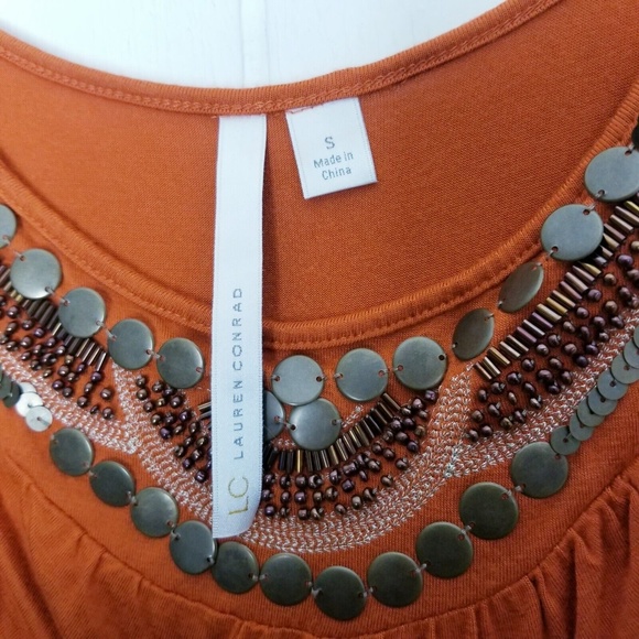 Lauren Conrad Orange Embellished Neckline Tank Top Women Size Small - Picture 2 of 11